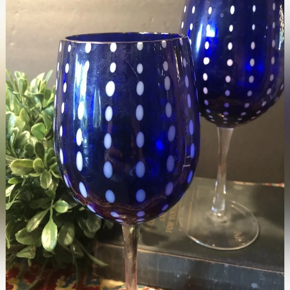 2 Artland Cambria‎ Cobalt Blue Pearl Dot Wine Water Glasses Excellent Condition